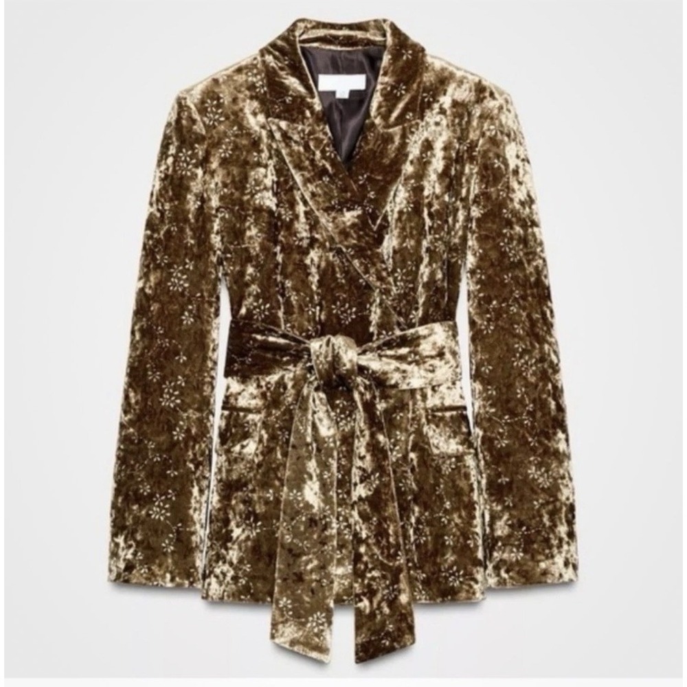 NWT Zara Velvet Blazer With Metallic Thread Belt Size Medium